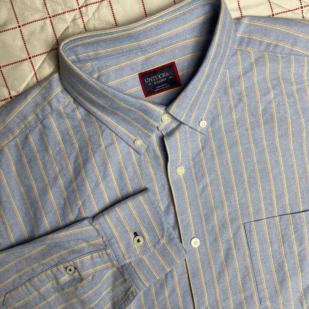 UNTUCKit‎ Mens Light Blue Striped Button Down Shirt X-Large Casual
